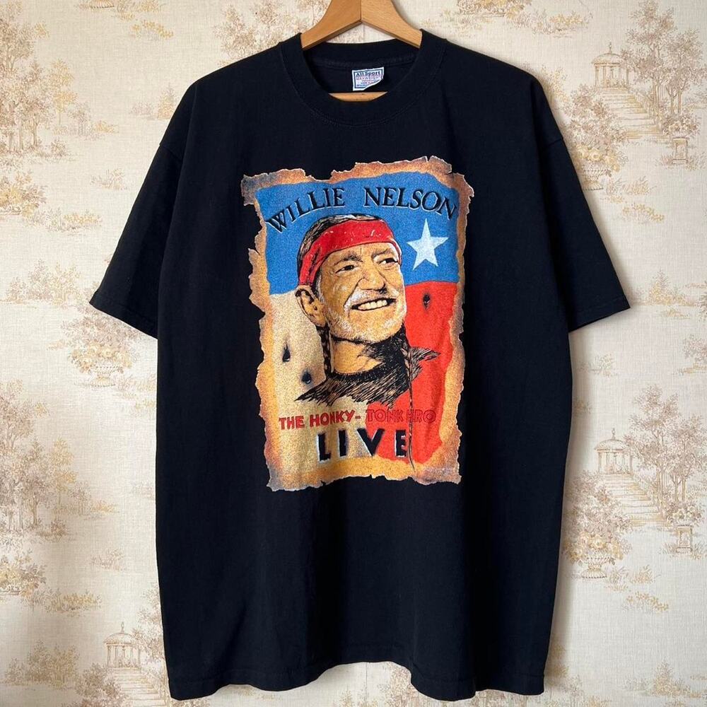 Vintage 90s Willie Nelson T-Shirt NWOT | Honky Tonk Hero Live | All Sport USA XL